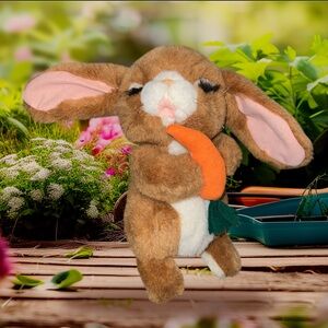 Vtg  Fine Toy Co Tan White Easter Bunny Rabbit Carrot Long Lashes Stuffed Plush